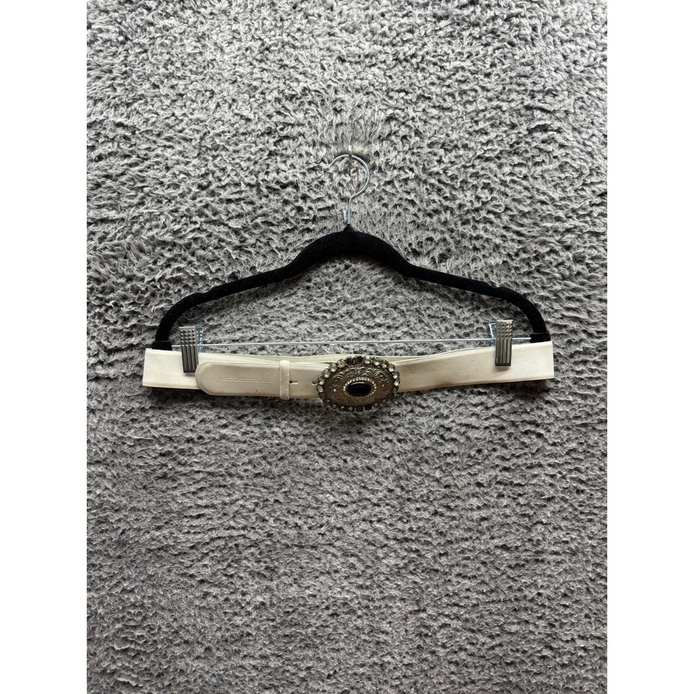 Vintage Roccobarocco Jeans Rhinestone Genuine Leather Belt White Womens Size 48